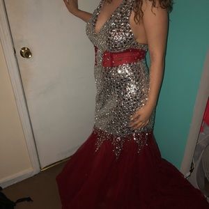 Red and silver prom dress